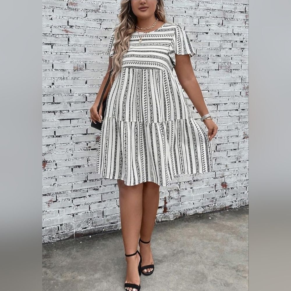 Emery Rose Striped Print Midi Spring Summer Causal Dress 1XL